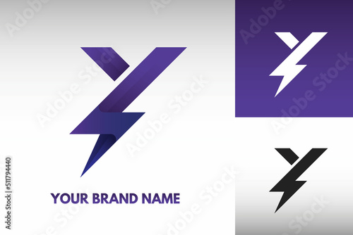 Logo Letter Y Initial monogram Electric Power thunder Lightning Style Design Vector in Gradient and monochrome color