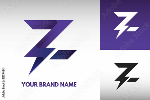 Logo Letter Z Initial monogram Electric Power thunder Lightning Style Design Vector in Gradient and monochrome color