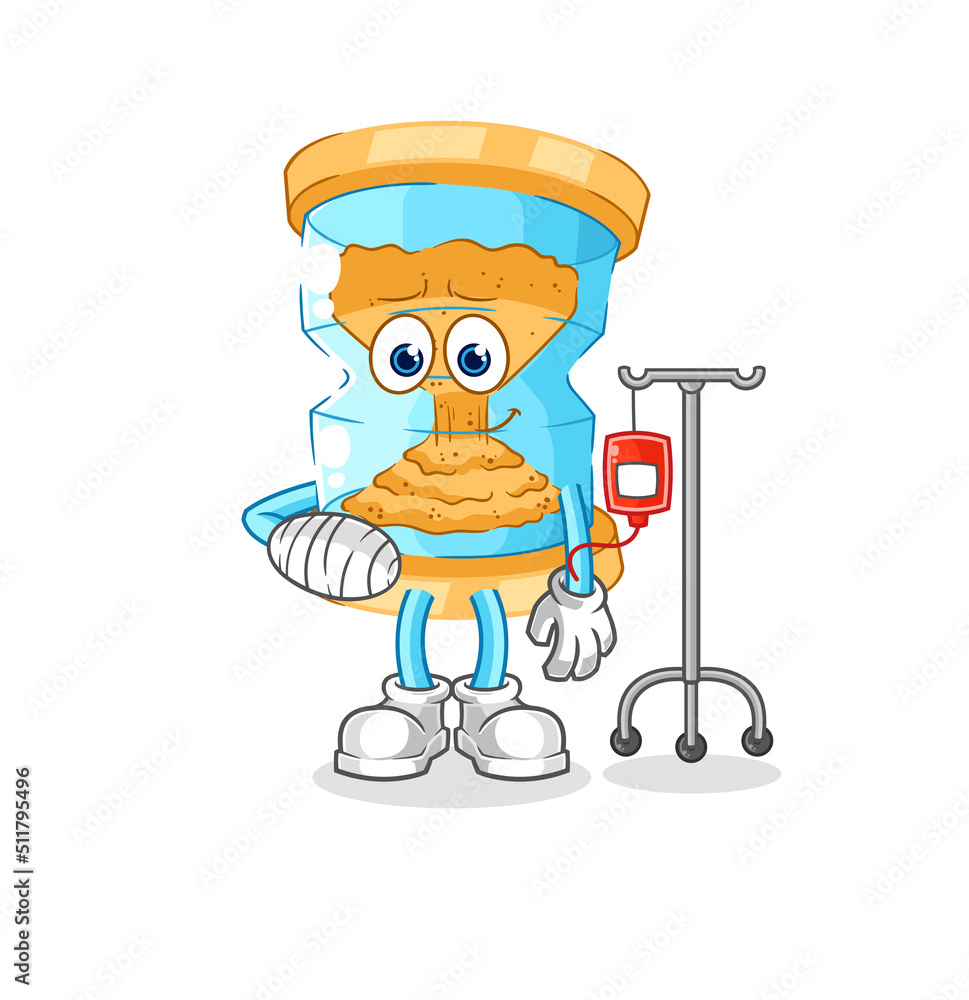 Obraz premium hourglass sick in IV illustration. character vector