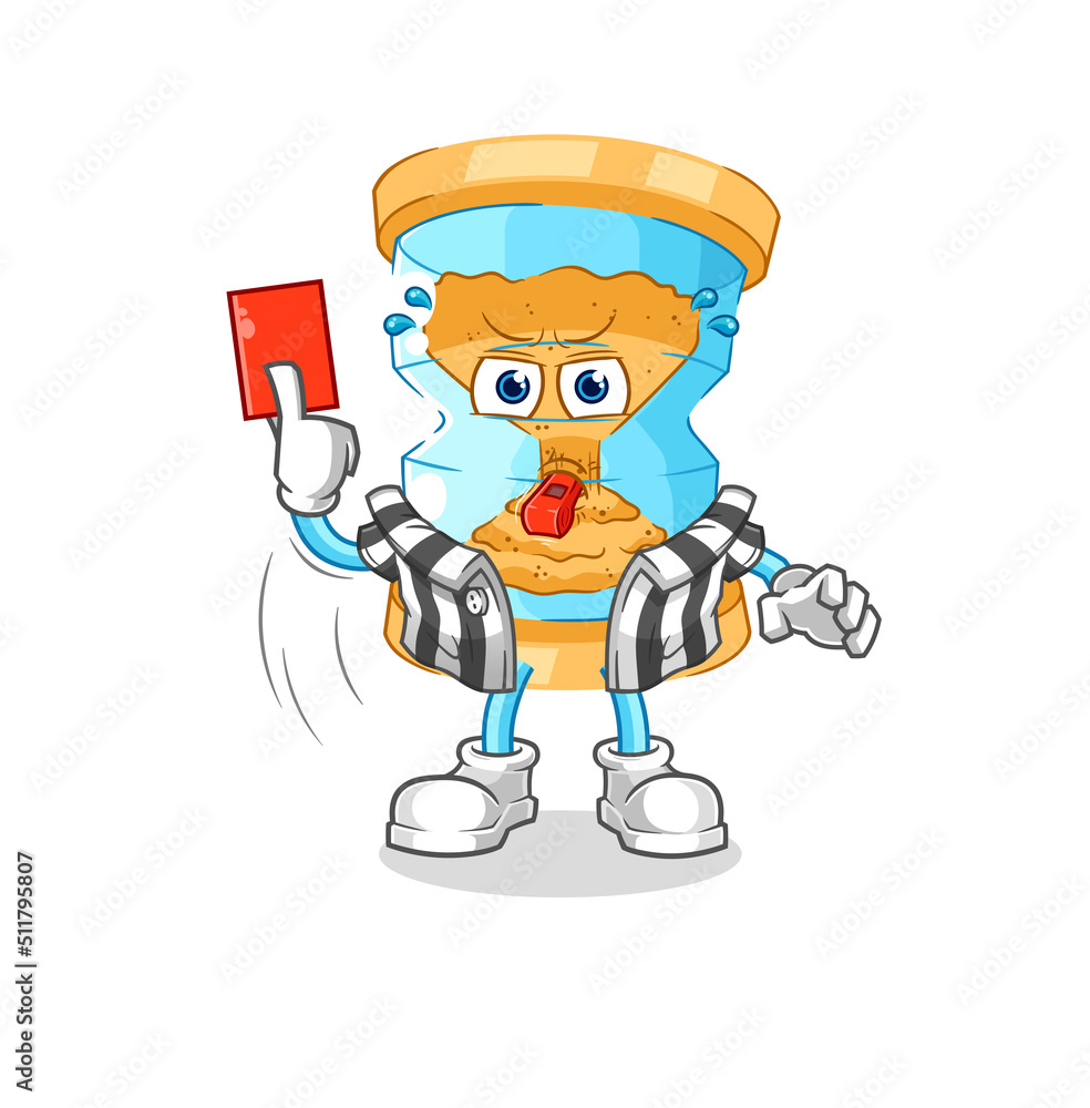 hourglass referee with red card illustration. character vector