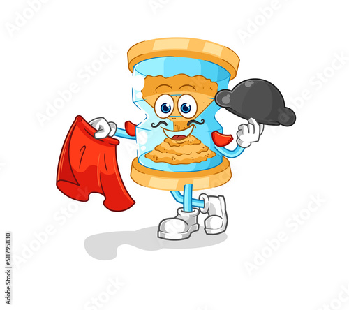 hourglass matador with red cloth illustration. character vector