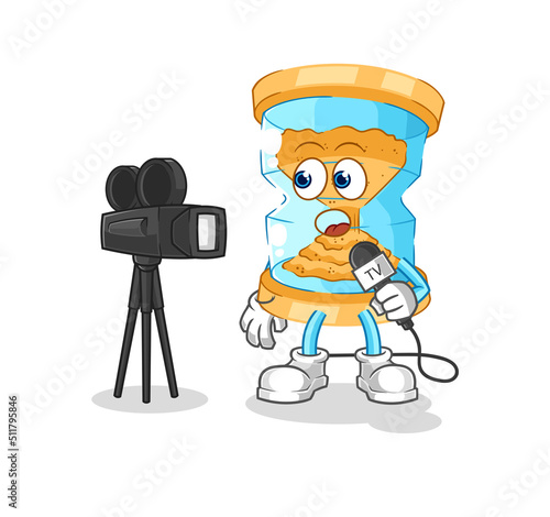 hourglass tv reporter cartoon. cartoon mascot vector
