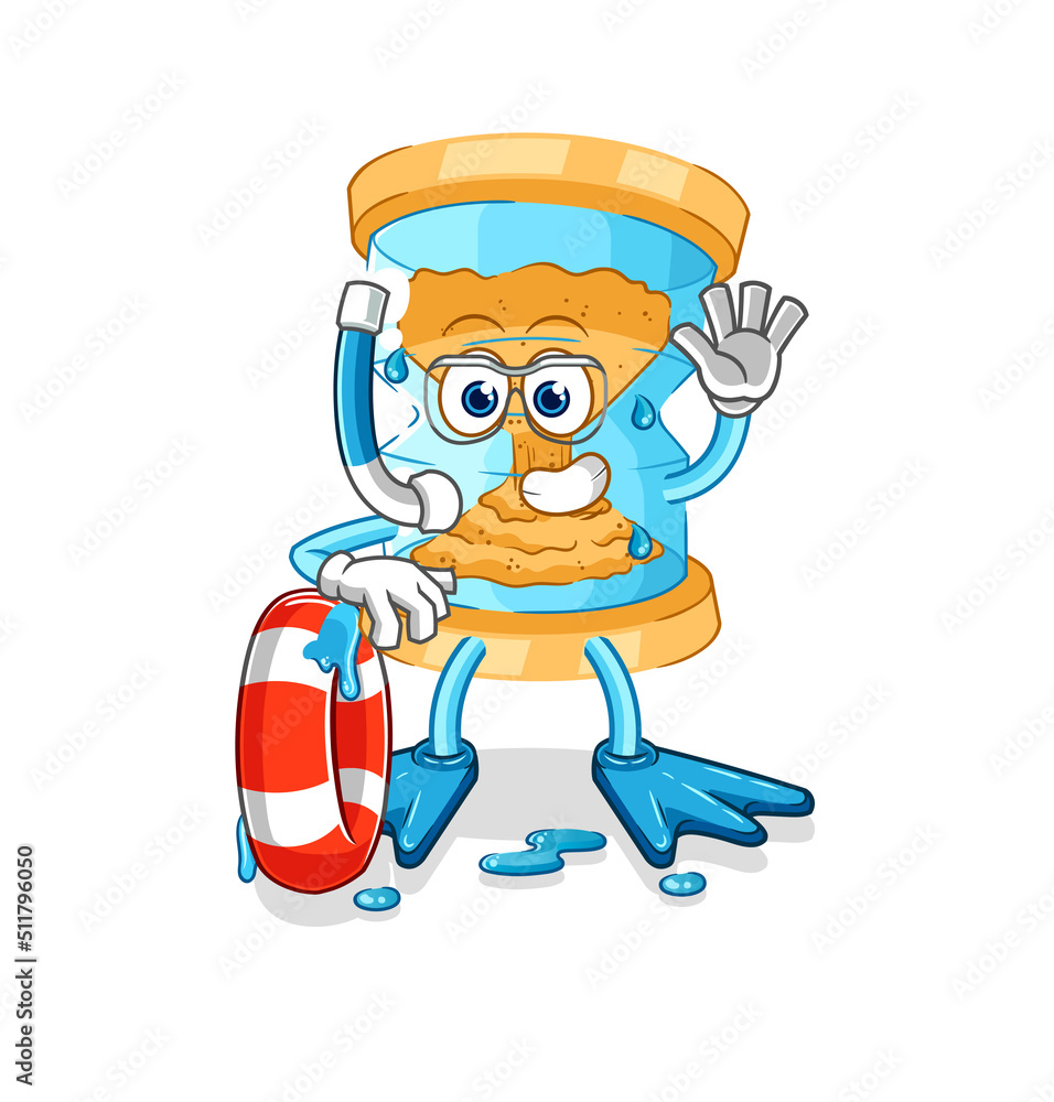 hourglass swimmer with buoy mascot. cartoon vector