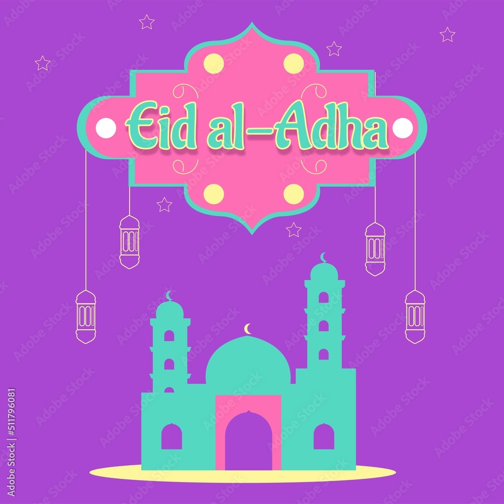 Eid Al Adha greeting card with purple background