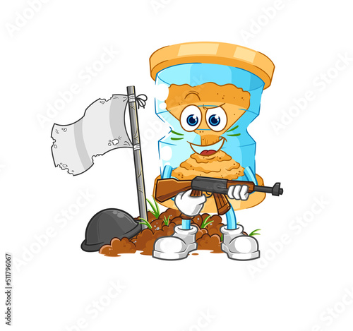 hourglass army character. cartoon mascot vector