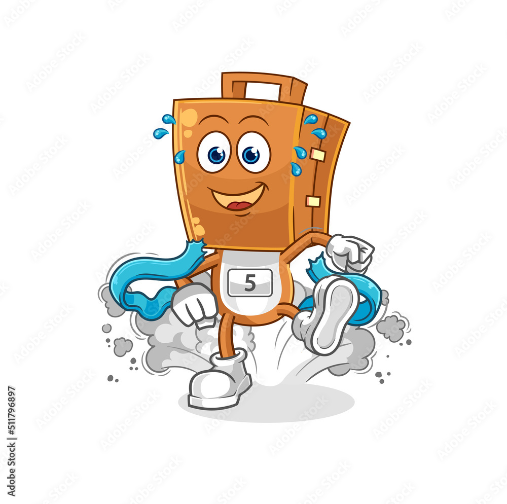 suitcase head runner character. cartoon mascot vector