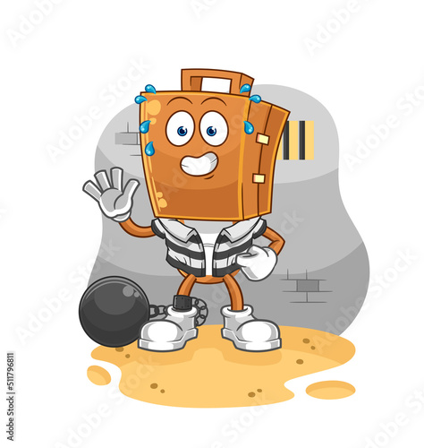 suitcase head criminal in jail. cartoon character