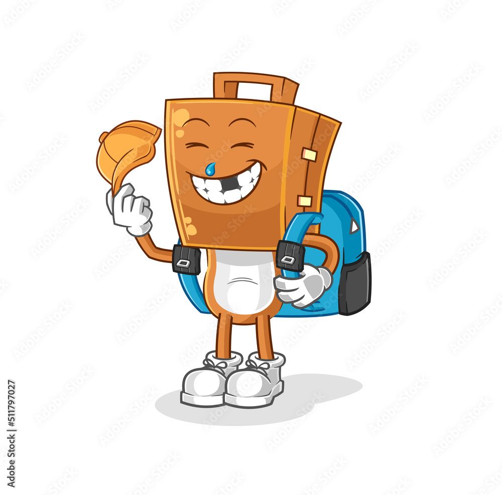 suitcase head goes to school vector. cartoon character