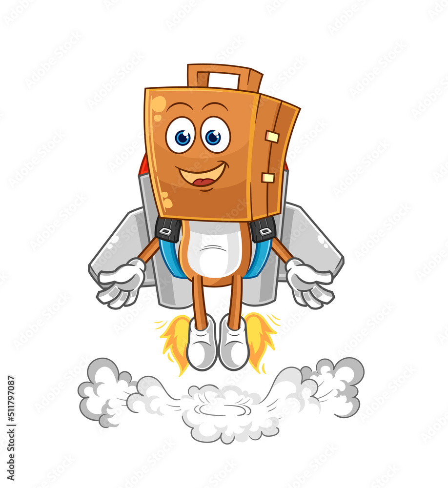 suitcase head with jetpack mascot. cartoon vector