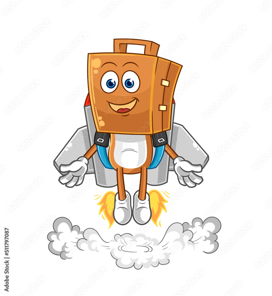 suitcase head with jetpack mascot. cartoon vector suitcase head with jetpack mascot. cartoon vector