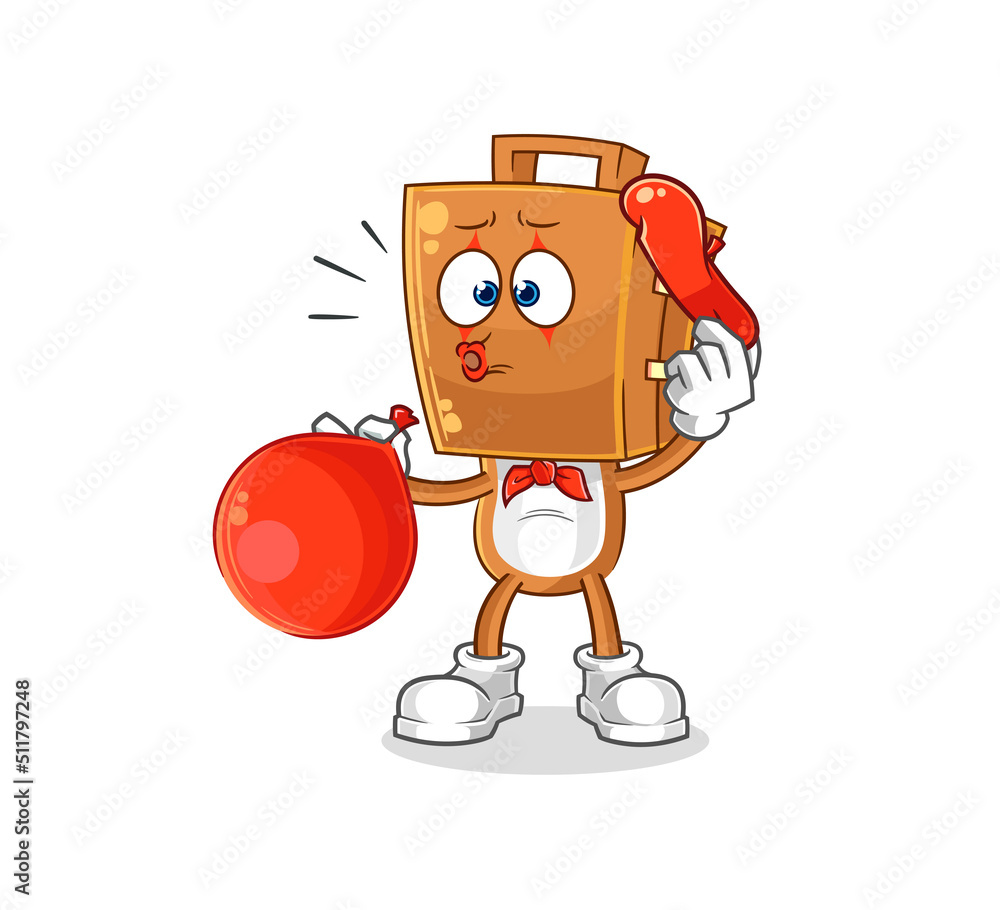 suitcase head pantomime blowing balloon. cartoon mascot vector suitcase head pantomime blowing balloon. cartoon mascot vector