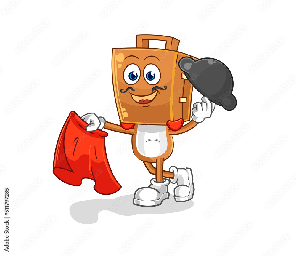 suitcase head matador with red cloth illustration. character vector