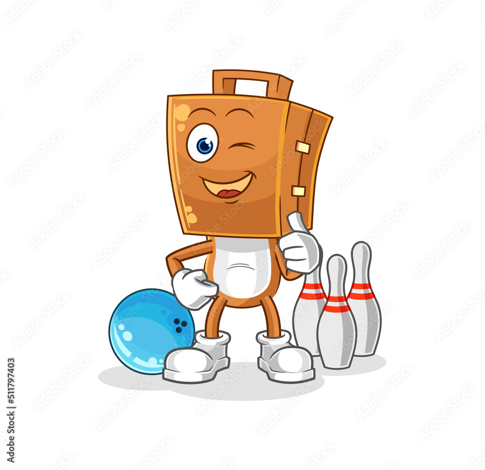 suitcase head play bowling illustration. character vector suitcase head play bowling illustration. character vector