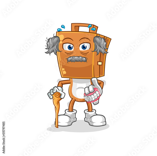suitcase head white haired old man. character vector