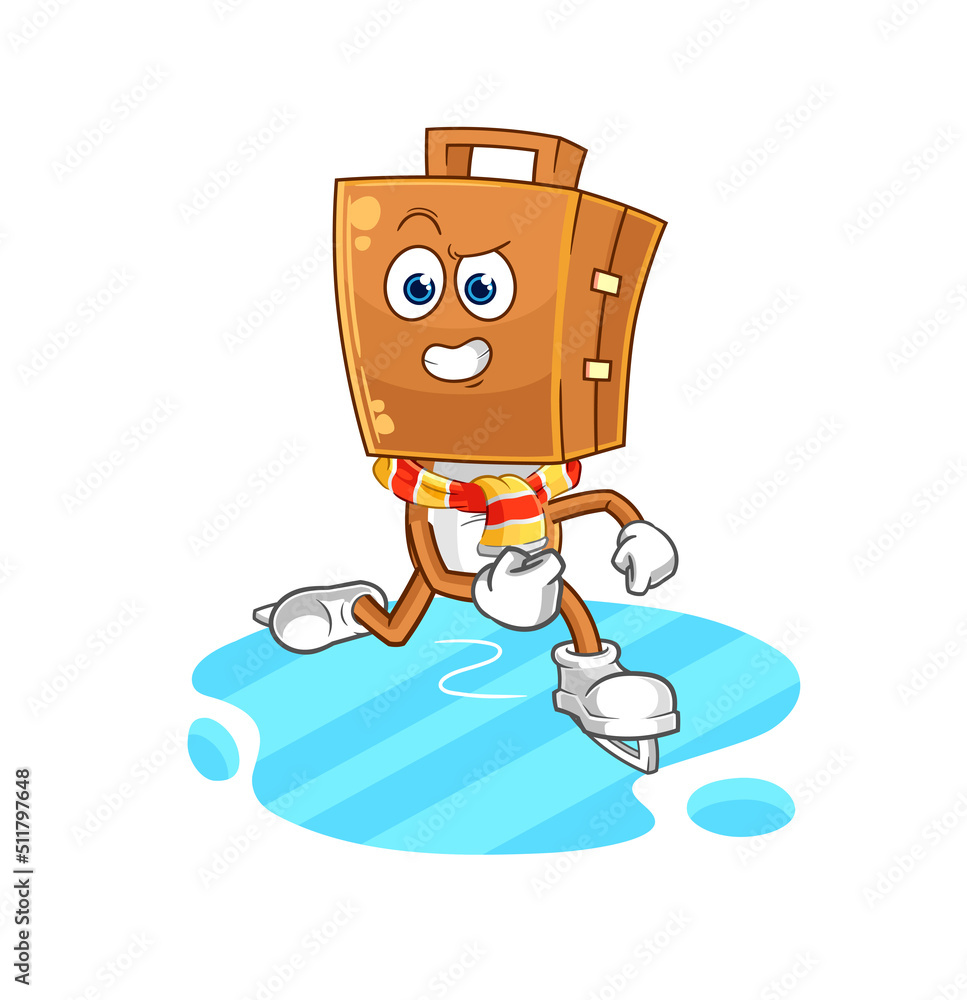suitcase head ice skiing cartoon. character mascot vector suitcase head ice skiing cartoon. character mascot vector