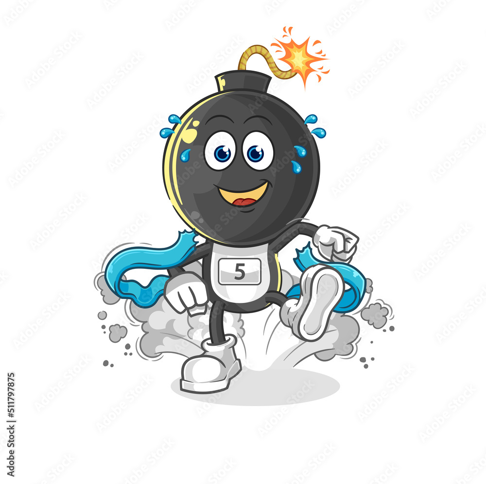 bomb head runner character. cartoon mascot vector