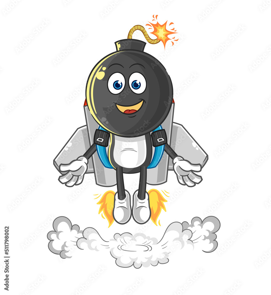 bomb head with jetpack mascot. cartoon vector