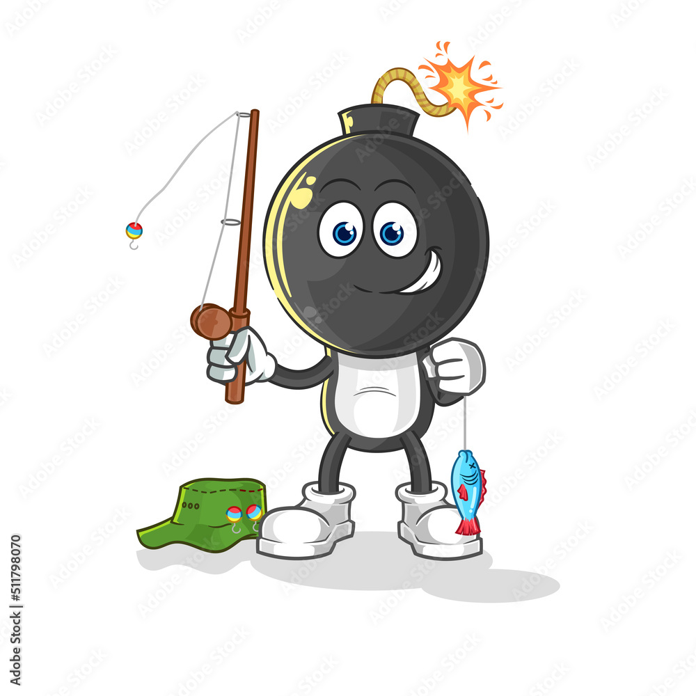 bomb head fisherman illustration. character vector bomb head fisherman illustration. character vector