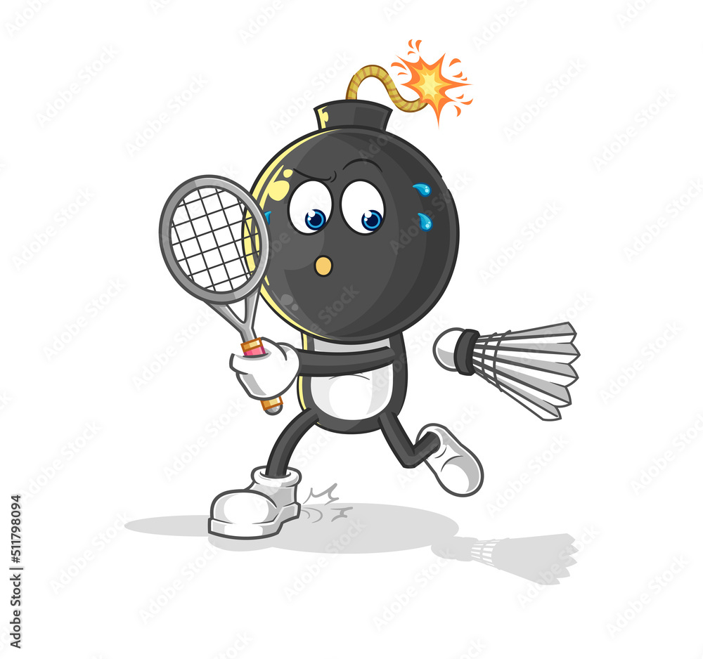 Fototapeta premium bomb head playing badminton illustration. character vector