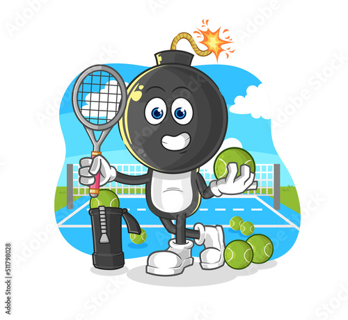 bomb head plays tennis illustration. character vector