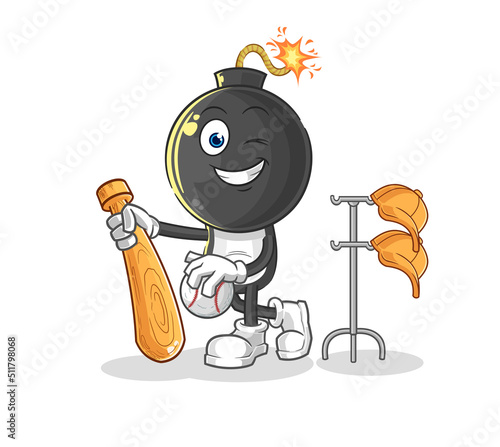 bomb head playing baseball mascot. cartoon vector