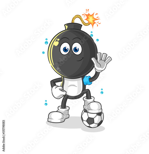 bomb head playing soccer illustration. character vector