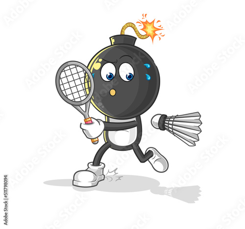 bomb head playing badminton illustration. character vector