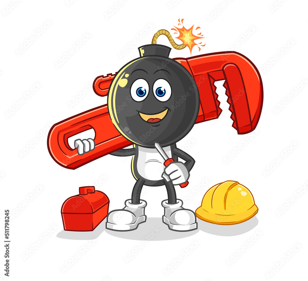 bomb head plumber cartoon. cartoon mascot vector