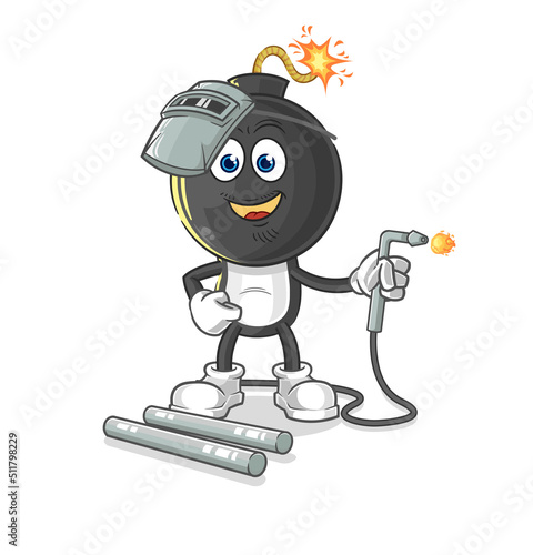 bomb head welder mascot. cartoon vector