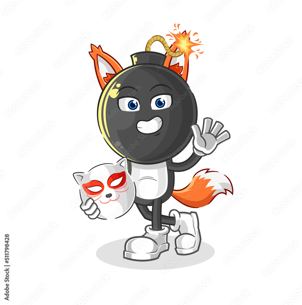 Naklejka premium bomb head japanese fox character. cartoon mascot