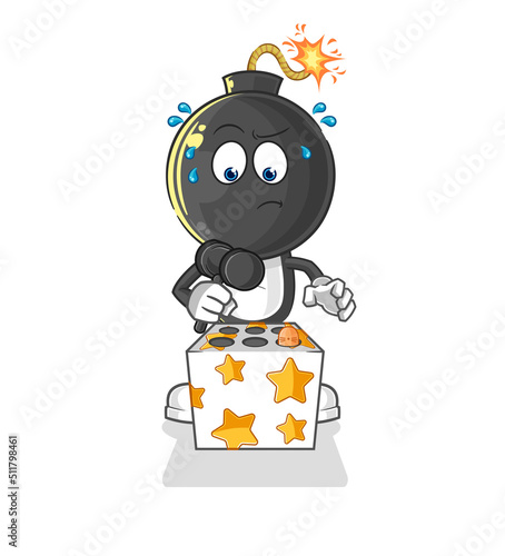 bomb head play whack a mole mascot. cartoon vector