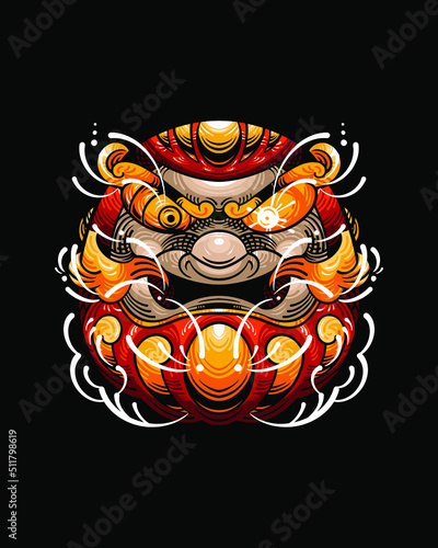 Demon Daruma Doll T-Shirt Illustration Design Japanese Style. Demon Daruma Doll  Japanese Illustration Vector Isolated. Suitable for T-Shirt Design, Poster, Logo, and Wallpaper.