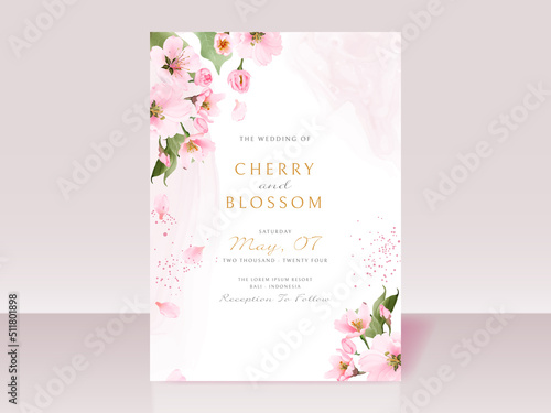 Beautiful cherry blossom wedding invitation card template