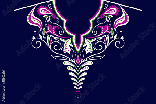Ethnic Neck Collar Embroidery for fashion and other uses in vector. Geometric oriental pattern ethnic traditional flower necklace embroidery designs for fashion clothes, t-shirts in tribal style.