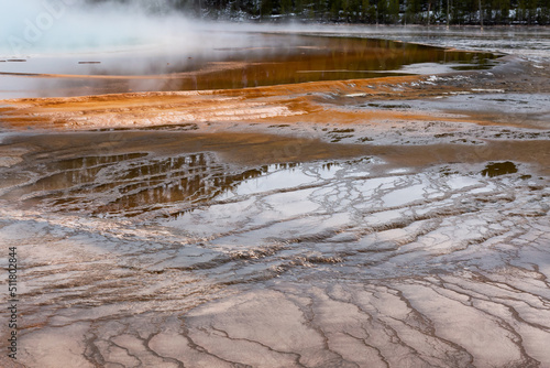 Hot Spring Landscape with colorful ground formation. Yellowstone National Park, Wyoming, United States. Nature Background.