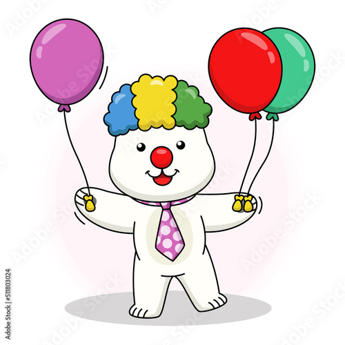 Cartoon illustration of cute polar bear clown © Amri Azhar