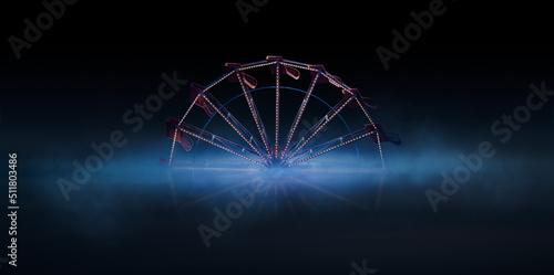 Old Ferris wheel on a foggy background. 3D rendering, illustration