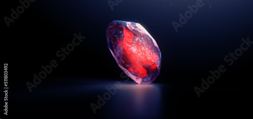 Magical red gem stone on a dark background. 3D Rendering, illustration