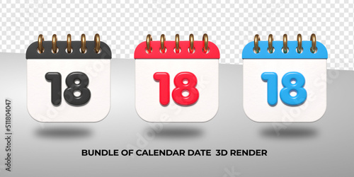 3d transparent calendar date 18 for meeting schedule, event schedule, vacation, work, school color black, red, blue