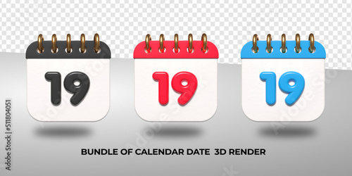 3d transparent calendar date 19 for meeting schedule, event schedule, vacation, work, school color black, red, blue
