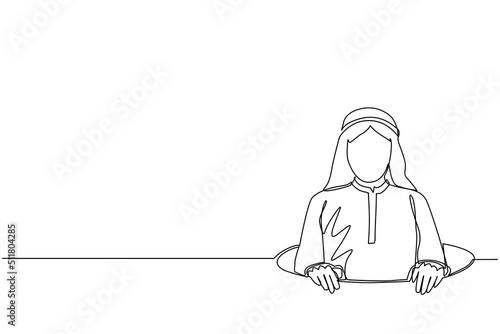 Single one line drawing Arabian businessman trying to get out of from hole, metaphor to facing big problem. Business struggles. Strength for success. Continuous line design graphic vector illustration