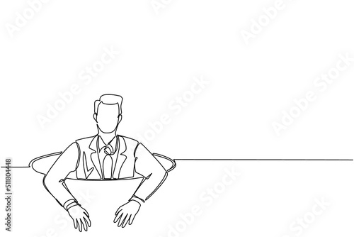 Single continuous line drawing businessman trying to get out of from hole, metaphor to facing big problem. Business struggles. Strength for success. One line draw graphic design vector illustration