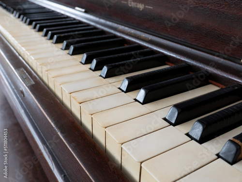 vintage piano keys close up