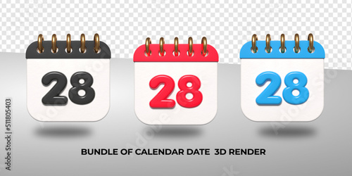 3d transparent calendar date 28 for meeting schedule, event schedule, vacation, work, school color black, red, blue