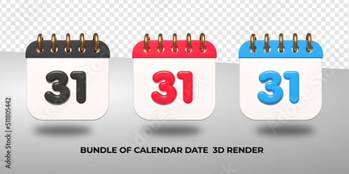 3d transparent calendar date 31 for meeting schedule, event schedule, vacation, work, school color black, red, blue