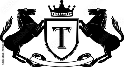 horse crown king vintage logo with letter t black design silhouette