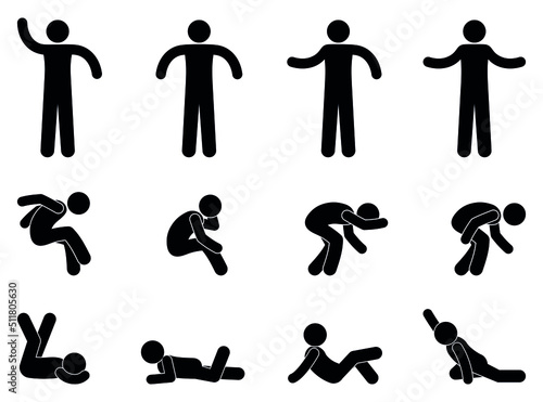 Human stick figure pictogram icons. Vector illustration, man standing set, stick figure human pictogram of different poses. 