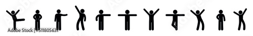 Human stick figure pictogram icons. Vector illustration, man standing set, stick figure human pictogram of different poses.