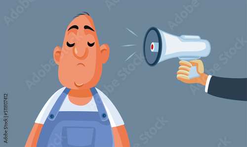 Angry Manager Yelling at Unhappy Worker Vector Cartoon Illustration