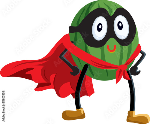 Strong Superhero Watermelon Fruit Vector Cartoon Character
